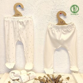 Resim 2’li Bambu Patikli Pijama Altı Seti - 3-6 Ay / Yaprak ve Puan Desenli 