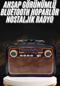 Resim KAKTÜS JACK Nostaljik Görünümlü Ahşap Radyo TF SD USB Girişli Led Fener Işıklı 