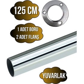 Resim Metal Yuvarlak Krom Mobilya Dolap Askı Borusu 125cm 2 Adet Yuvarlak Flanş-1 Adet Boru Çap:25mm Gri 