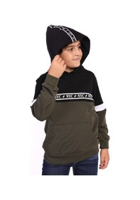 Resim Toontoy Kids Toontoy Erkek Çocuk Relax Fit Kapüşonlu Cepli Renk Bloklu Baskılı Sweatshirt - 2 İplik Haki 