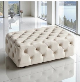 Resim Smarto Relax Puf Guarda Ayaksız Kapitoneli Dekoratif 80x40x45 Cm Ekru Ekru 