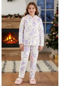 Resim Kız Çocuk Kadife Polar Ayıcık Desen Pijama Takımı 240525 Ekru02 Ekru02 