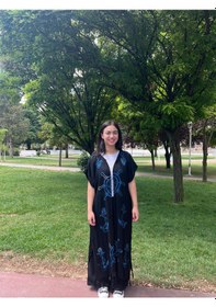 Resim Mavi Denizci Desenli Siyah Salaş Kimono Kaftan Standart Mavi 