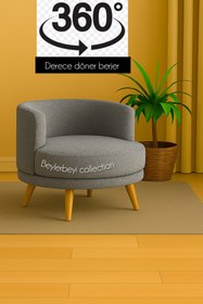Resim BEYLERBEYİ 360 derece döner berjer, gri peluş renkli tekli koltuk, mekanizmalı düner berjer, 