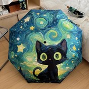 Resim 1 Van Gogh ilhamı alan siyah kedi desenli katlanabilir şemsiye - Günlük ve sevimli moda tarzı, 8 rib, ve demir malzeme, UV korumalı katlanabilir güneş gözlüğü, günlük moda şemsiye | Eğlenceli tasarım şemsiye | Dayanıklı yapı, sevimli şemsiye 
