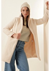 Resim Bigdart 9082 Oversize Kaşe Kaban - Ekru 001 