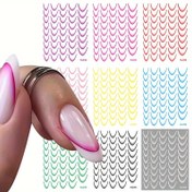 Resim Gradyan Fransız Manikür Tırnak Çıkartmaları ve Süslemeleri - 9 Yaprak/Paket, Oval Şekilli Kendinden Yapışkanlı Tırnak Sanatı, Parıltılı Çizgili Desenli Kağıt, Parlak Kaplama, Plastik Yüzeyler İçin Uzay Temalı, Tek Kullanımlık, Kokusuz 