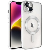 Resim CaseWorld Apple Iphone 13 Mag Safe Özellikli Lens Korumalı Logo Gösteren Şeffaf Silikon Kılıf - Gümüş 