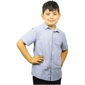 Resim Asg Tekstil Mavi Renk Beyaz Çizgili Kısa Kol Çocuk Gömlek-108 