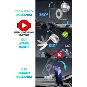 Resim 2li Magnetpro 360 Ayarlanabilir Araç İçi Masa Üstü Vakumlu Mıknatıslı Magsafe Telefon Tutucu Beyaz Beyaz 