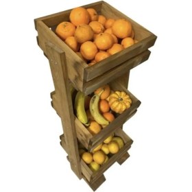 Resim Ela Wood Working Doğal Ahşap 3 Katlı Sebzelik Meyvelik 