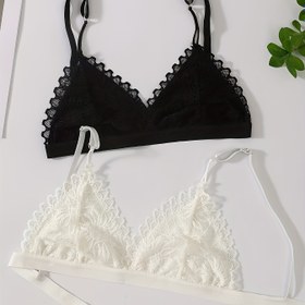 Resim Kadınlar için 2 adet Seksi İç Çamaşırı, Şeffaf Dantel Sütyen Seti - Derin V Çapraz Askı Tasarımı - 2 Renk (Siyah/Beyaz) Düğün Hediyesi, Boudoir Seksi - Romantik Tarih Savaş Kombini, Dökme ve Konforlu Çelik Halka Olmadan 
