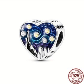 Resim 925 Sterling Gümüş Yıldızlı Gece Şanslı Boncuk, Sanatsal Tasarım, Sentetik Zirkonya İnci, DIY Takı Yapımı İçin İdeal, Boyama Tutkunları İçin Mükemmel Hediye, DIY Takı Yapımı|Yıldızlı Gece Boncuk|Detaylı El Sanatları, Şanslı Boncuklar 