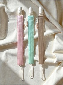 Resim Lil Moi %100 Pamuk Müslin Beyaz Klipsli Üçlü Emzik Askısı- Emzik Zinciri 