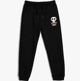 Resim Koton Eşofman Altı Beli Bağlamalı Kuru Kafa Baskı Detaylı Cepli Siyah 5wkb40130tk Siyah 