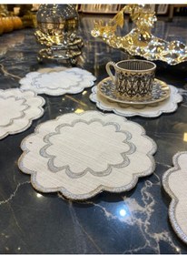 Resim Galaxy Silver 6'lı Kokteyl Kahve Sunum Peçetesi Maraş İşi Sırma N 