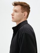 Resim Peluş Sweatshirt Fermuarlı Dik Yaka Cep Detaylı 