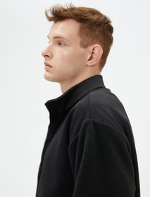 Resim Peluş Sweatshirt Fermuarlı Dik Yaka Cep Detaylı 