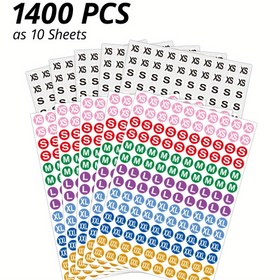 Resim 1400 adet / 10 Yaprak Kıyafet Boyu Yuvarlak Etiket Seti, Siyah ve Beyaz ve Renkli Boy Etiket Seti, 7 Boy (XS, S, M, L, XL, XXL, XXXL), Çap 13 mm / 1.27 cm 
