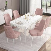 Resim Canisa Concept Are Serisi 80 x 132 cm Açılabilir Mdf Masa Beyaz Mermer Desen Mutfak Masa Takımı 6 Sandalye 