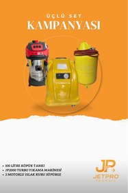 Resim JetPro Teknik OTO YIKAMA SETİ 3 LÜ SET 200 BAR YIKAMA MAKİNESİ - 100 LİTRE KÖPÜK TANKI - 3MOTORLU SÜPÜRGE 