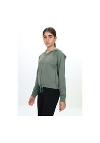 Resim Toontoy Kız Çocuk Kapüşonlu Fermuarlı Reglan Kol Örme Hırka - Beli Ayarlanabilir Kordonlu & 2 İplik Yeşil 