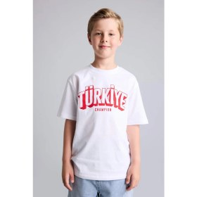 Resim DeFacto Dünya Kupası Regular Fit Bisiklet Yaka Türkiye Baskılı Kısa Kollu Beyaz Tişört Erkek Çocuk I4111A826HS 