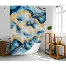 Resim Banyo Perdesi 1x180x200 Tek Kanat Duş Perdesi Halka Hediyeli Duşakabin Perdesi Colour Marble Çok Renkli 