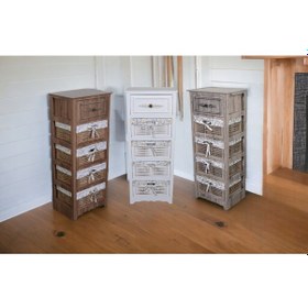 Resim Ahşap 5 Çekmeceli Hasır Görünümlü Sebzelik Beyaz 