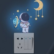 Resim 1 adet Luminous Astronaut & Stars Ay Anahtar Sticker - Modern Tarz, Kendinden Yapışkanlı Duvar Dekoru, Oturma Odası ve Yatak Odası için, Plastik Malzeme, Parlak Neon Renkler, Uzay Temalı Alanlar için Mükemmel, Dekoratif Sticker | Eğlenceli Tasarım | Kolay Uygulama, Astronot Odası Dekoru 