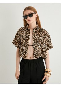 Resim Koton Crop Leopar Gömlek Oversize Kısa Kollu Cepli Leopar Desenli 4sak60192ew Çok Renkli 
