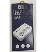 Resim Fly 3406-01 3lü Anahtarlı 2.1A 3Usb Şarj Çıkışı 2mt Anahtarlı Akım Korumalı Priz Çocuk Koruması 