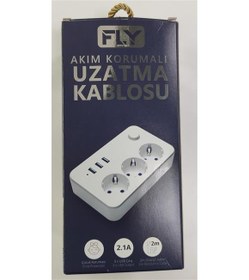 Resim Fly 3406-01 3lü Anahtarlı 2.1A 3Usb Şarj Çıkışı 2mt Anahtarlı Akım Korumalı Priz Çocuk Koruması 