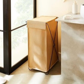 Resim Ocean Home Textile Katlanabilir Bölmeli Siyah Metal Destekli Naturel Jüt Çamaşır Sepeti 44 x 29.5 x 63 cm 