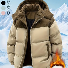 Resim Erkekler İçin Ağır Ağırlık Kışlık Ceket - Termal İzole Soğuk Hava Ceketi, Kayak ve Snowboard için Kalın Polyester Dolgulu Kapüşonlu, Ayarlanabilir İpli Kapüşon - Zeytin Yeşili/Bej - Esnemez Kabuk - Normal Kesim Arkit Parkası, Kış Aksesuarları, Dayanıklı Kar Ekipmanı 