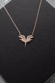 Resim Mikail Meleği Minimal 925 Ayar Gümüş Kadın Rose Kolye 