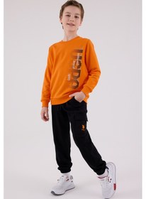 Resim U.S. Polo Assn. U.s. Polo Assn 2222 Üç İplik Uzun Kol Erkek Çocuk Pijama Eşofman Takımı Turuncu 
