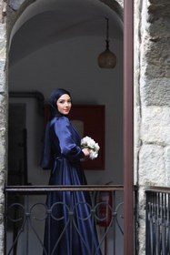 Resim BAHARYAMAÇLI Kadın Lacivert Saten Mia Tesettür Abiye 