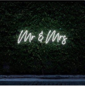 Resim Mr & Mrs Yazılı Neon Tabela Beyaz 