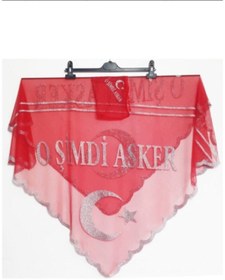 Resim YENİ HEDİYELİK DÜNYAM Kırmızı ''o Şimdi Asker'' Yazılı Asker Şalı 