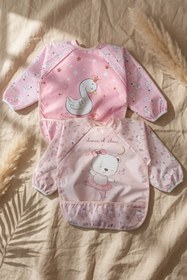 Resim Babydonat Kız Bebek Su Geçirmez Kollu Mama Önlüğü 2'li Set - Leke Tutmaz, Sıvı Geçirmez, Lastikli Manşet, Kuğu 