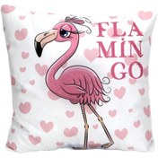Resim HediyeKanalı Beyaz Flamingo Tasarımlı Büyük Boy Yastık 