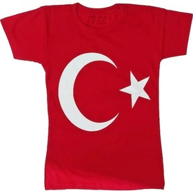 Resim Türk Bayraklı Tişört Pamuklu Kırmızı Çocuk T-shirt- 5 Yaş Kırmızı 