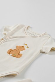 Resim tinylamb Fluffy Bear 4 Parça Unisex Bebek Kısa Kollu Pamuk Zıbın Pijama Bere Bandana Mini Yenidoğan Takımı 
