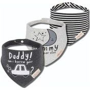 Resim 3'lü Üçgen Pamuk Bebek Önlüğü Arabalı Mama Tükürük Önlüğü Gri 