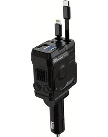 Resim Challenger W&o 66w Çift Usb-c Araç Şarj Adaptörü Siyah Uzatılabilir Kablo Voltaj Göstergeli 