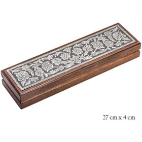 Resim mikudesign Gümüş Çiçek Desenli Ahşap Tesbih Kutusu 