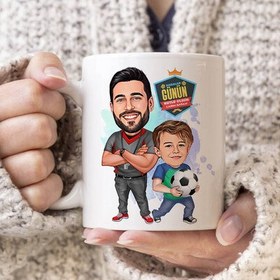 Resim Futbol Sever Baba ve Oğlu Karikatürlü Kupa Bardak 