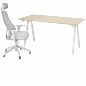 Resim IKEA TROTTEN/MATCHSPEL, oyuncu masası ve sandalyesi, bej-beyaz açık gri 