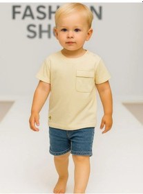 Resim Çikoby Erkek Bebek Basic Cep Detaylı Tshirt-15856 Krem 